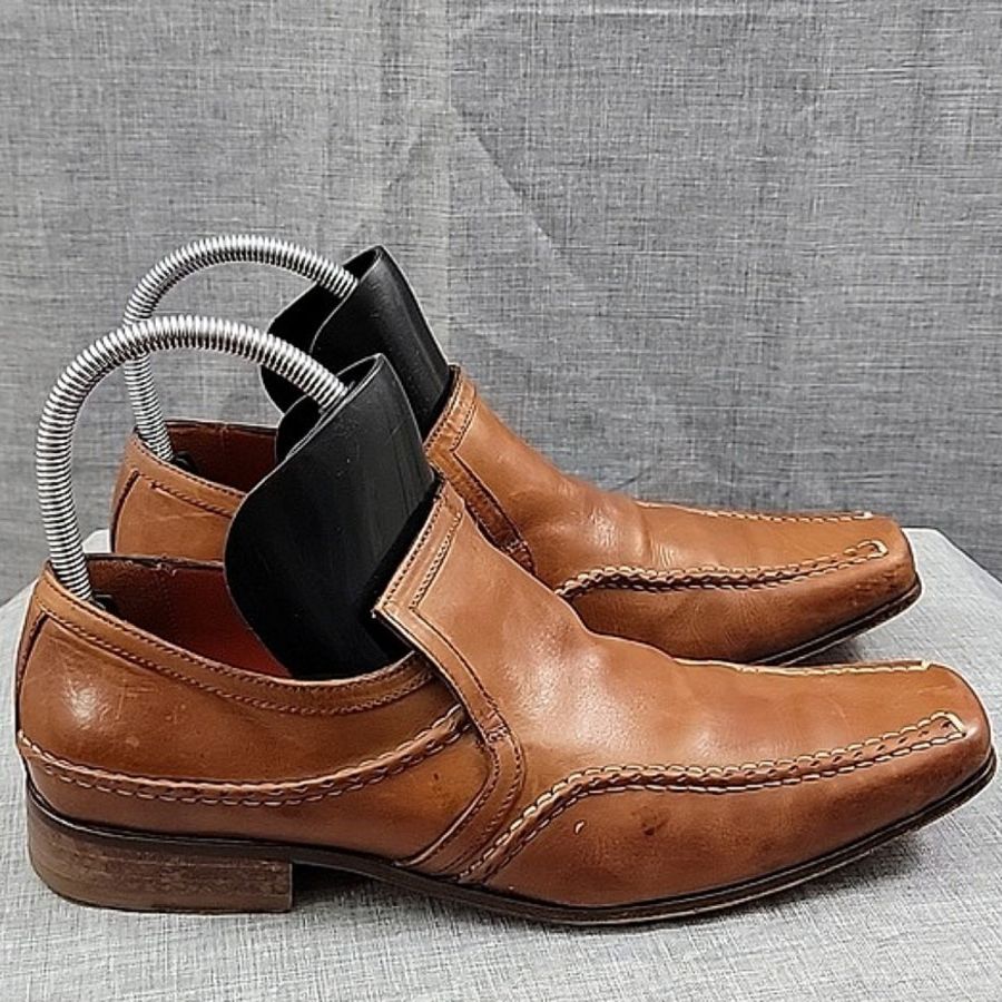 Mark Nason Made In Italy Leather Square Toe Loafers Cognac, Men's Slip-On Sz 8